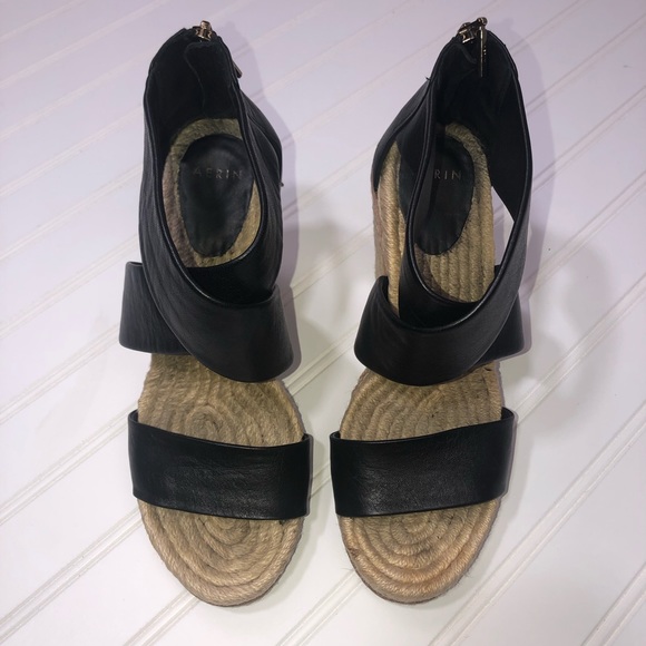 Aerin Jayden Black Leather Espadrille Wedge Heels - Picture 5 of 8